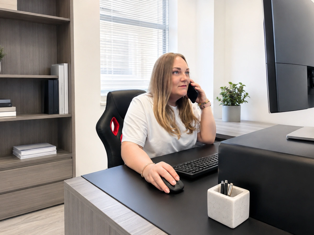 Práca v kancelárii e-shopu Vitalvela pri spracovaní objednávok.