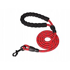 Reflexní lanové vodítko pro psy s polstrovanou rukojetí 120 cm, červené