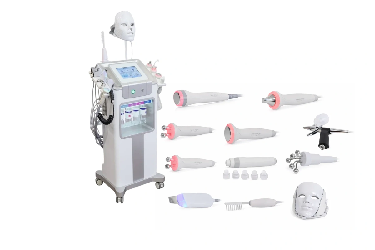 Multifunkčný prístroj na hydradermabráziu 12v1 s kompletným príslušenstvom.